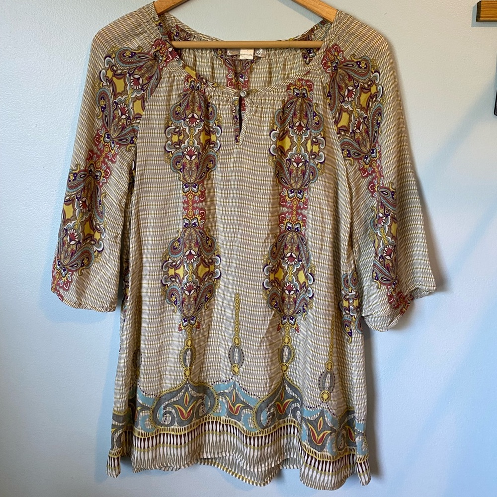 Gorgeous Cottagecore Boho 100% Silk  Anthropologie Peasant Blouse